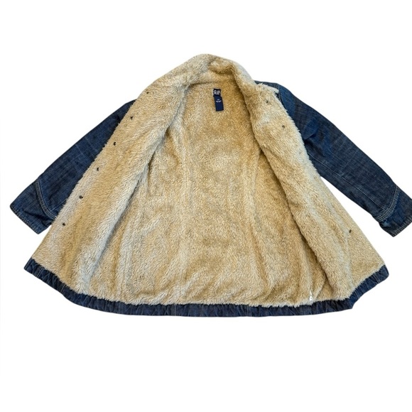 Gap women’s vintage faux fur long denim blue jean chore coat barn coat small - Picture 2 of 10